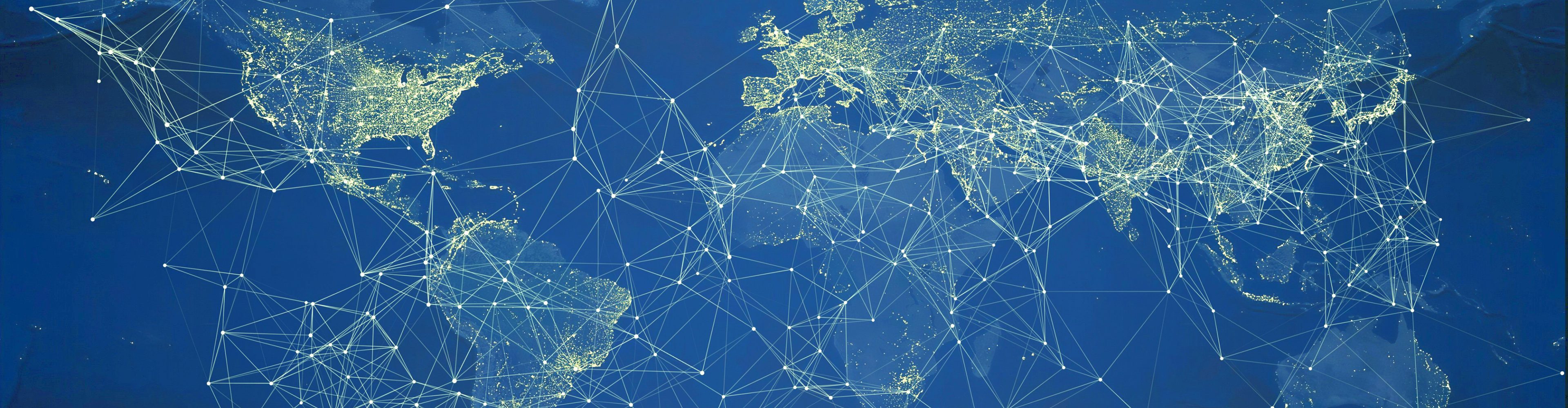 A world map illustrating the electronic interconnectedness of the world.