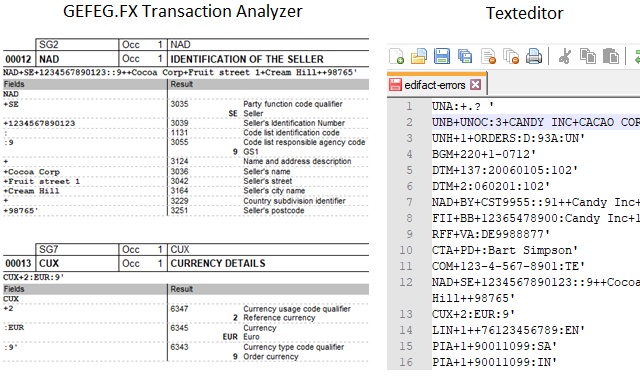 GEFEG.FX Transaction Analyzer vs. Texteditor