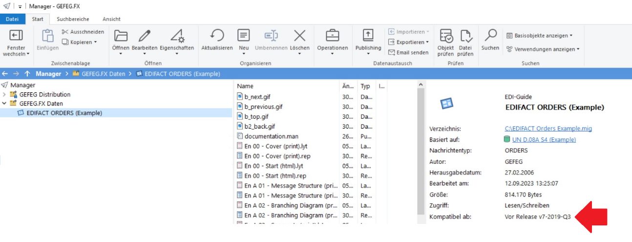 Screenshot from GEFEG.FX showing the current data format version of a GEFEG.FX object