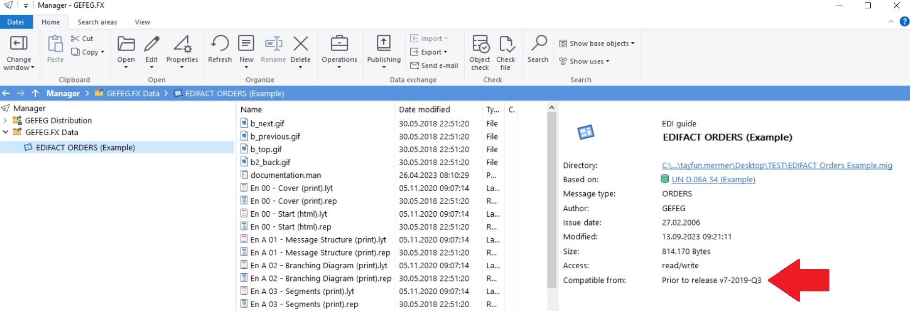 Screenshot from GEFEG.FX showing the current data format version of a GEFEG.FX object